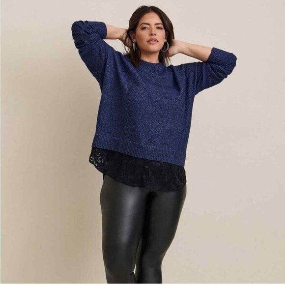 TORRID Longsleeve Knit Sweater Blue/ Black Lace Trim TORRID 4 - Picture 1 of 11